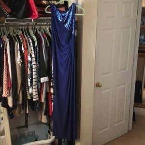 R&M Richards Blue Sequined Gown